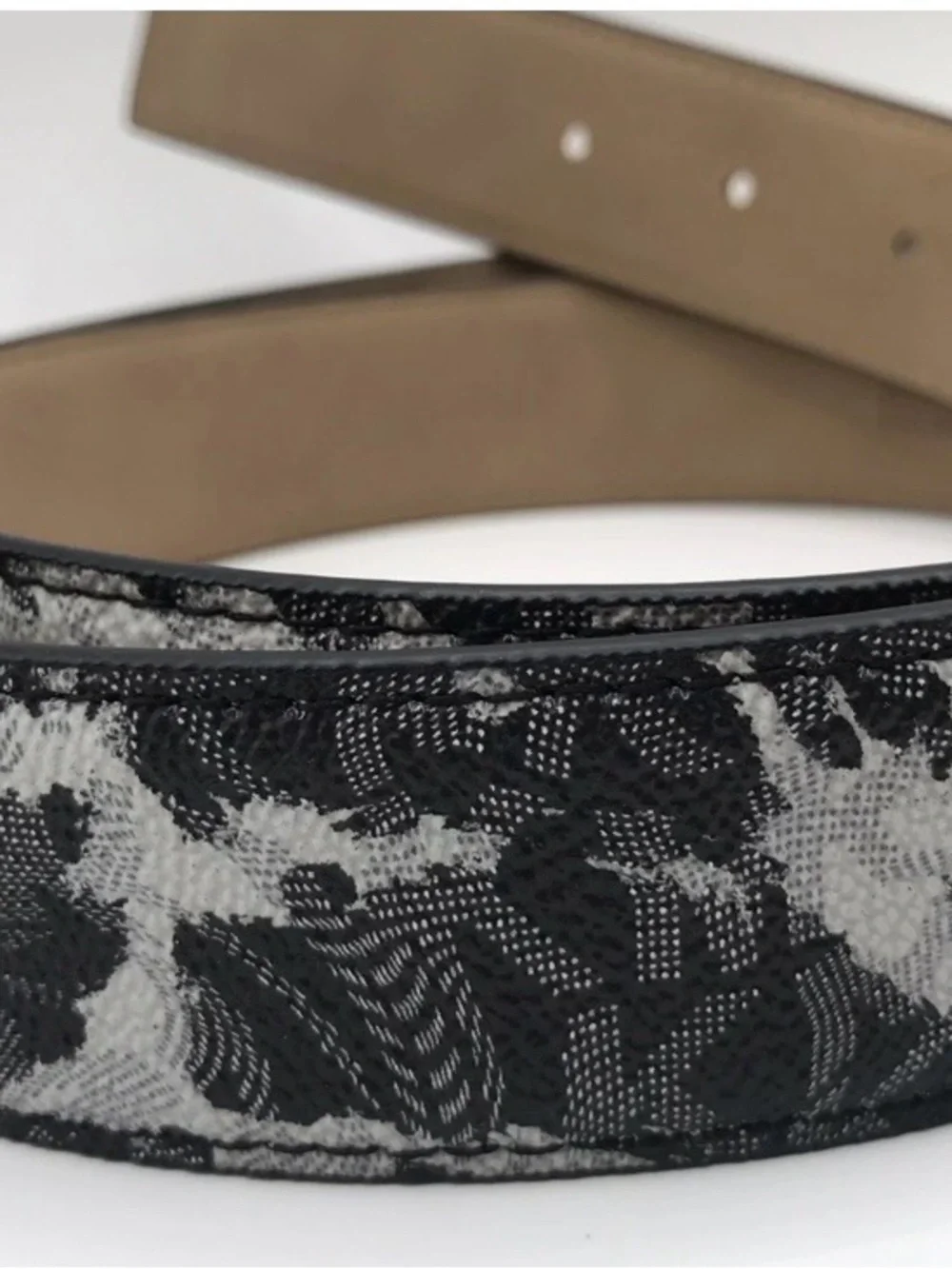 Michael Kors Silver-Tone Buckle Belt with Black and Gray Pattern